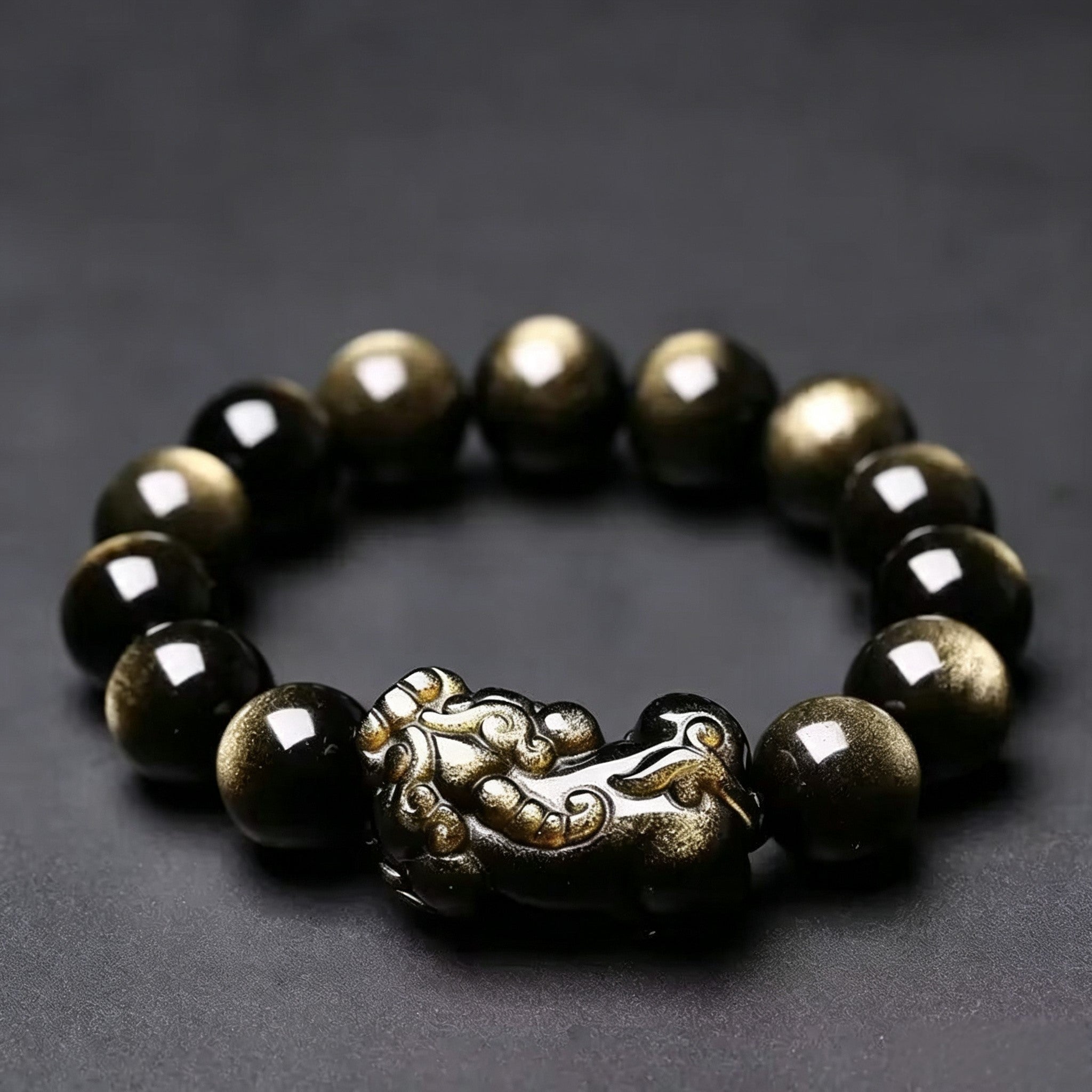Gold Obsidian Pixiu Bracelet – Traditional Chinese Inspired Jewelry with Natural Stone