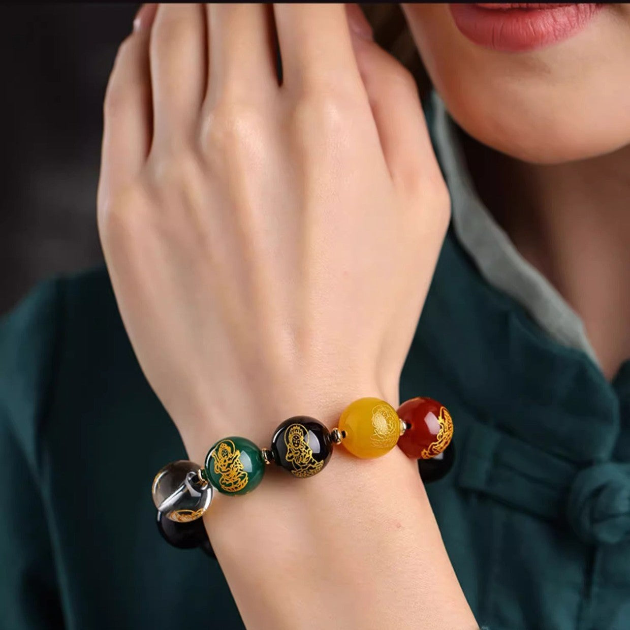 Black Obsidian Five Elements Bracelet –  Chinese-Inspired Design with Natural Stone
