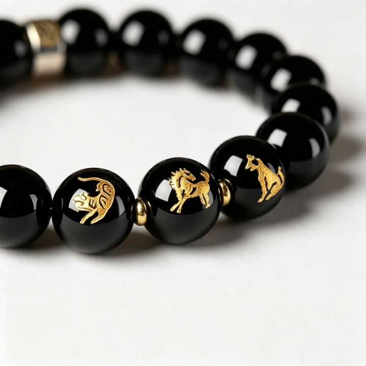 Personalized Chinese Zodiac Three Harmony Black Obsidian Bracelet
