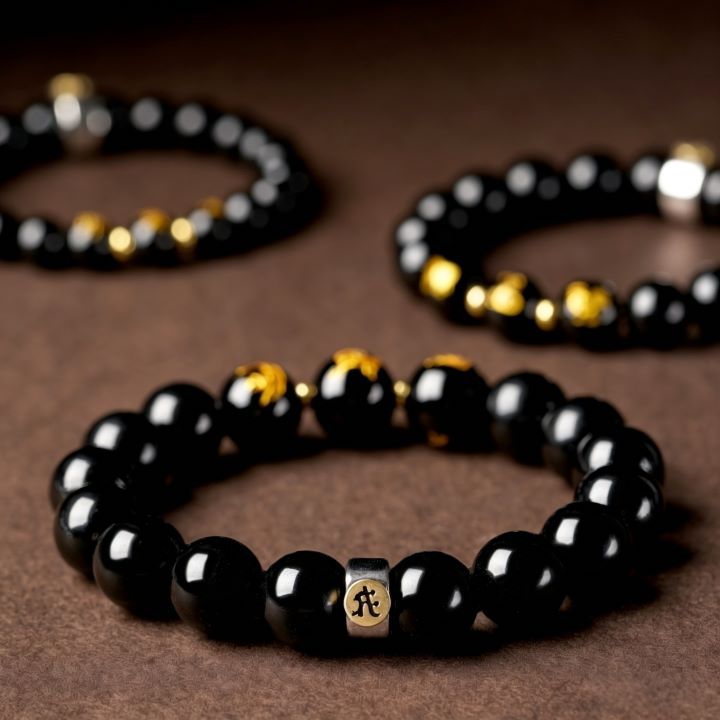 Personalized Chinese Zodiac Three Harmony Black Obsidian Bracelet