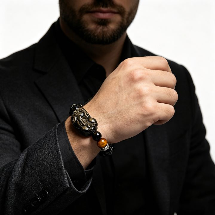 Pixiu Golden Obsidian Bracelet | Chinese Symbolic Gemstone Jewelry