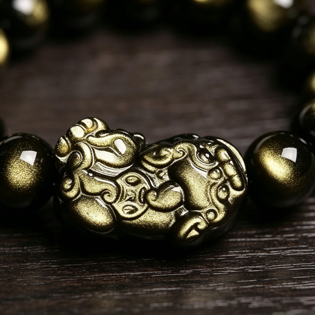 Gold Obsidian Pixiu Bracelet – Traditional Chinese Inspired Jewelry with Natural Stone