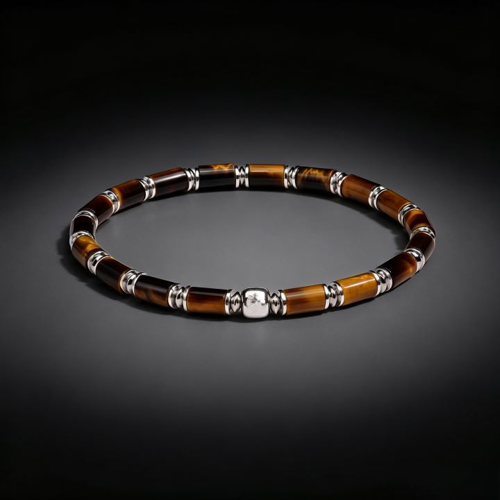 Tiger's Eye Tube Bead Bracelet | Silver Accent Natural Stone Bracelet