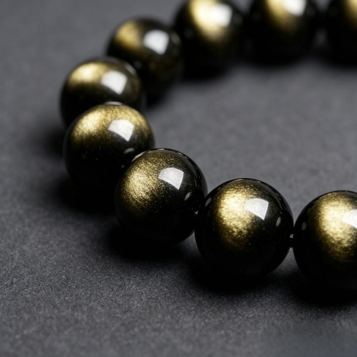 Golden Obsidian Bracelet | Natural Black Gold Stone Jewelry