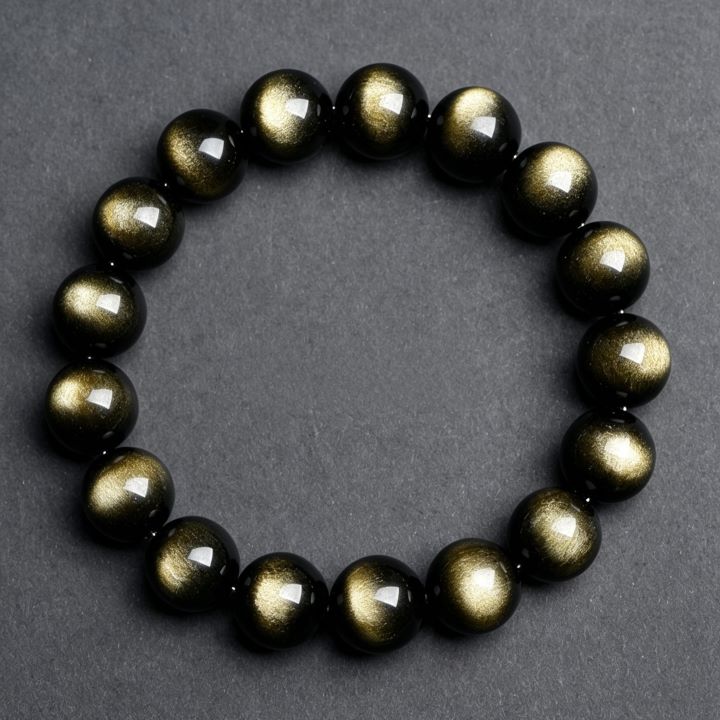 Golden Obsidian Bracelet | Natural Black Gold Stone Jewelry