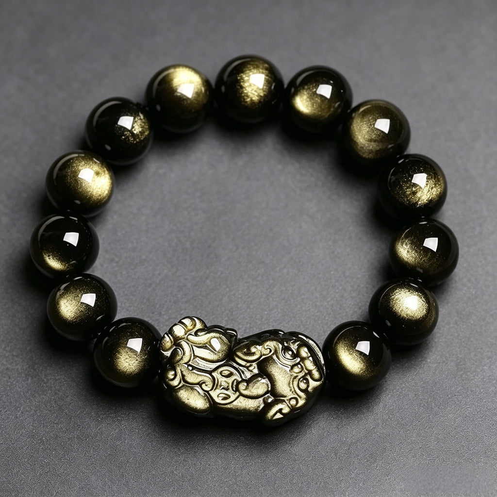 Gold Obsidian Pixiu Bracelet – Traditional Chinese Inspired Jewelry with Natural Stone