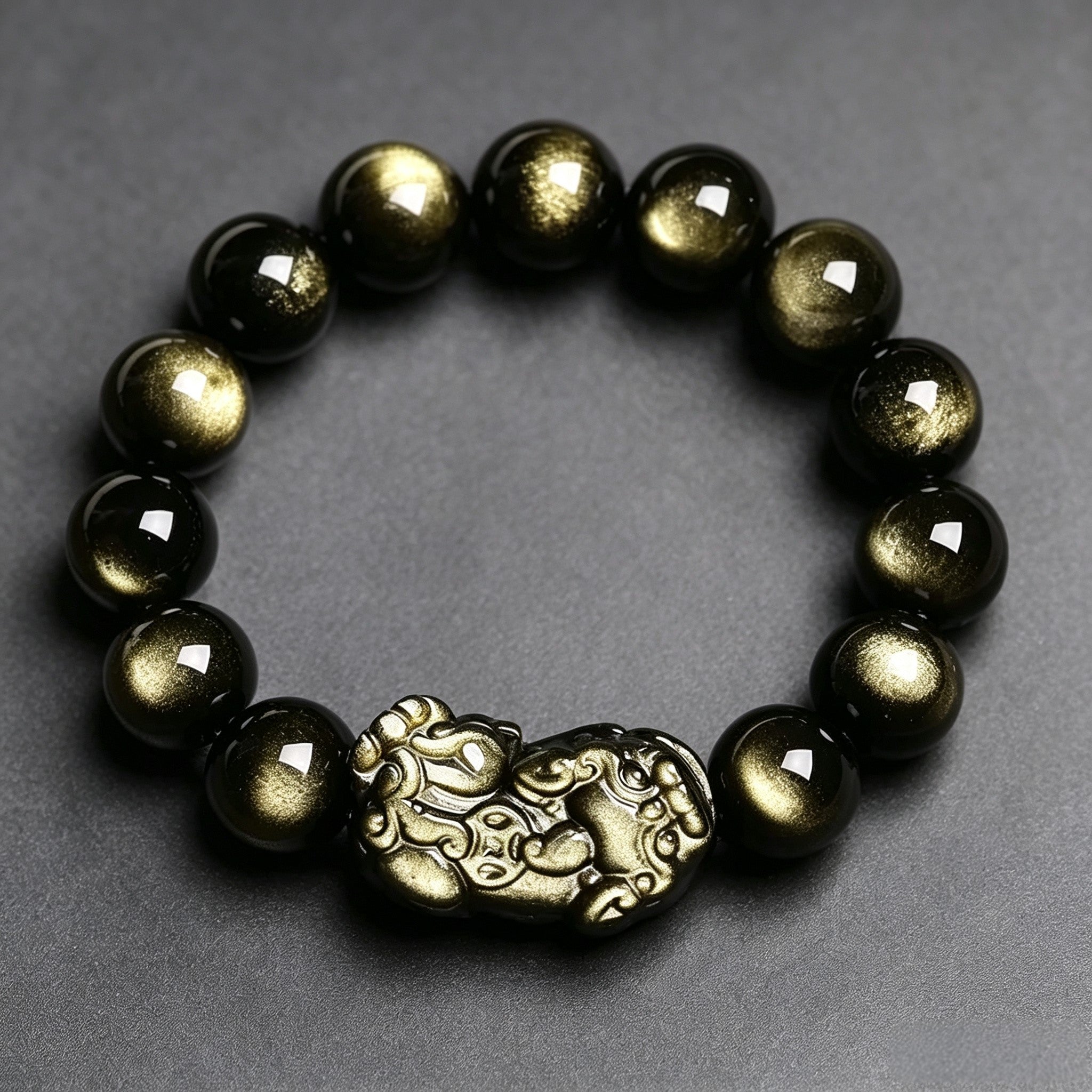 Gold Obsidian Pixiu Bracelet – Traditional Chinese Inspired Jewelry with Natural Stone