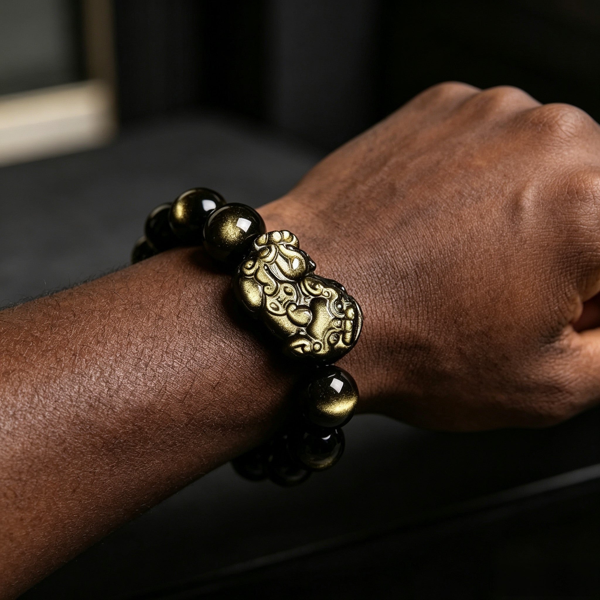 Gold Obsidian Pixiu Bracelet – Traditional Chinese Inspired Jewelry with Natural Stone