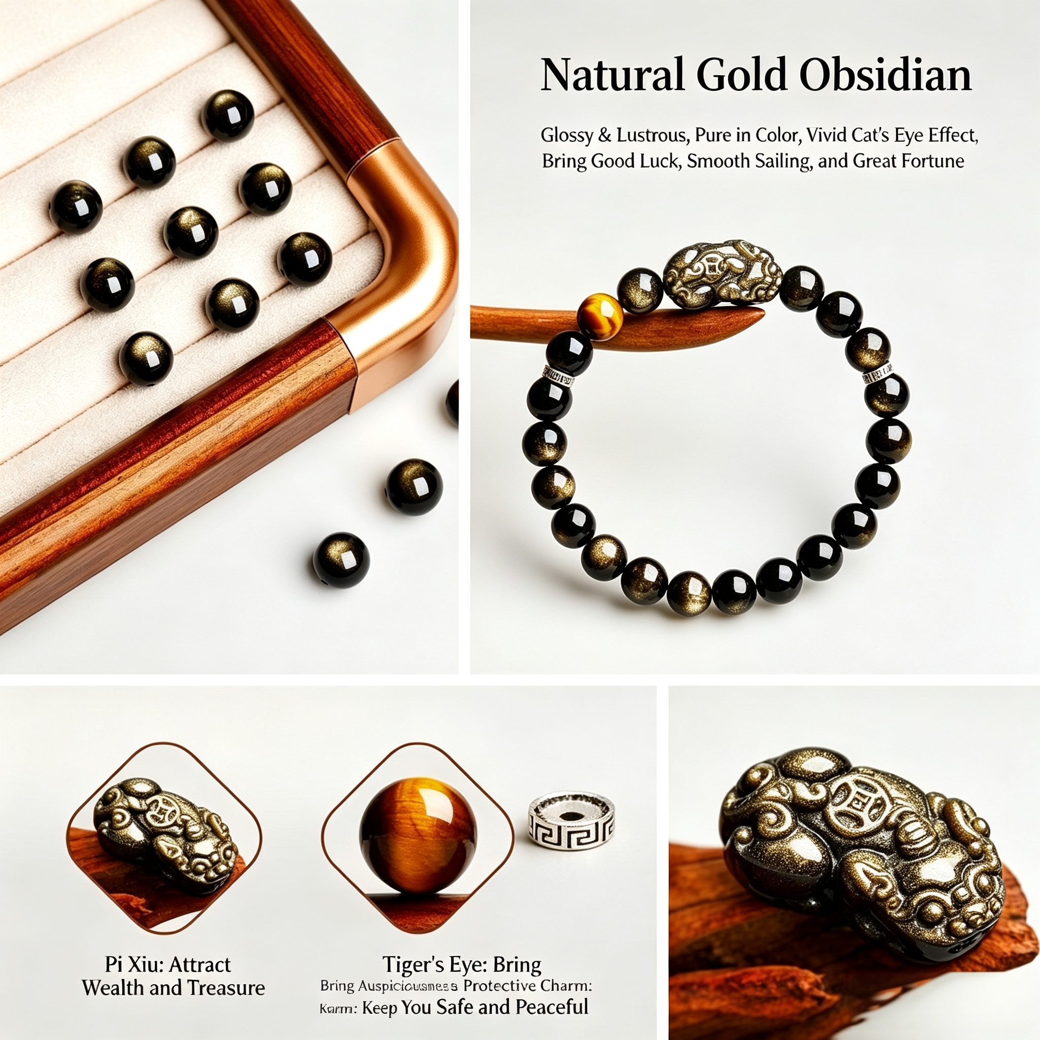 Pixiu Golden Obsidian Bracelet | Chinese Symbolic Gemstone Jewelry