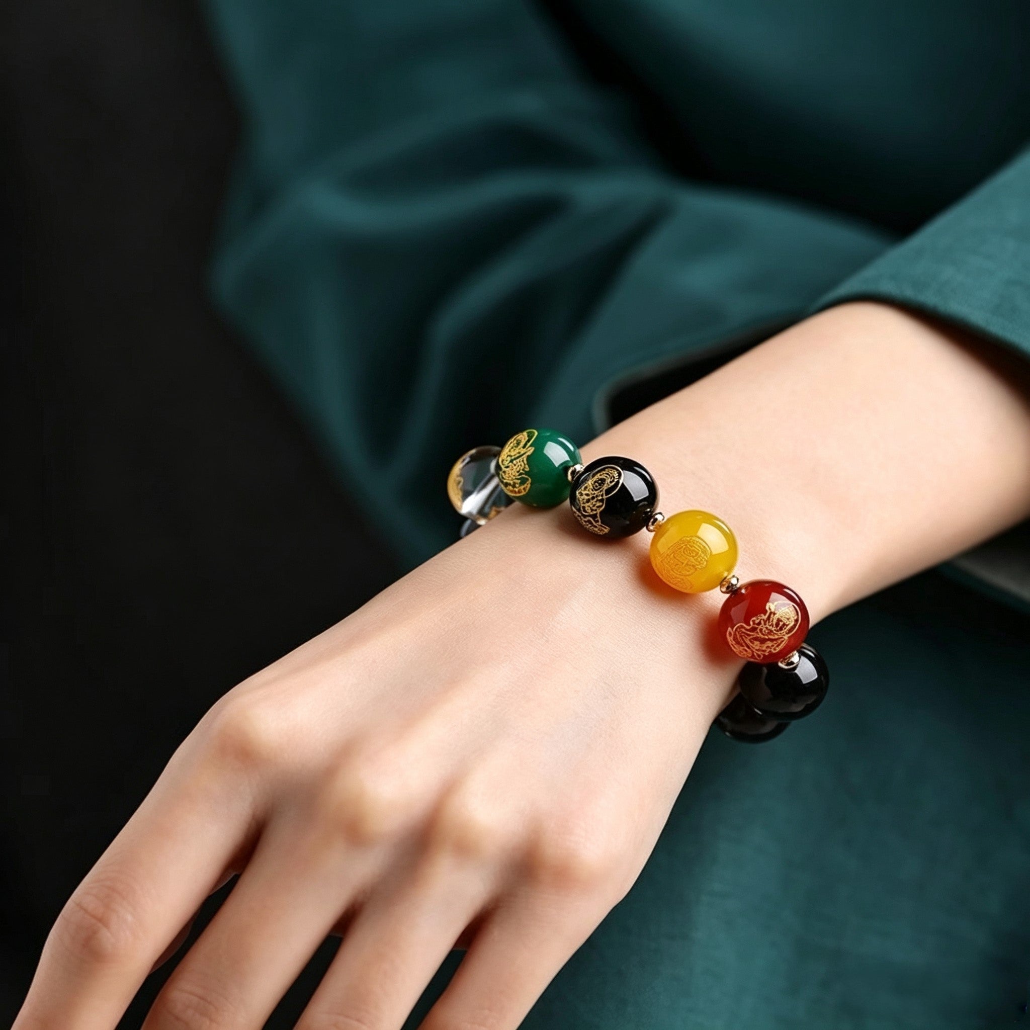 Black Obsidian Five Elements Bracelet –  Chinese-Inspired Design with Natural Stone