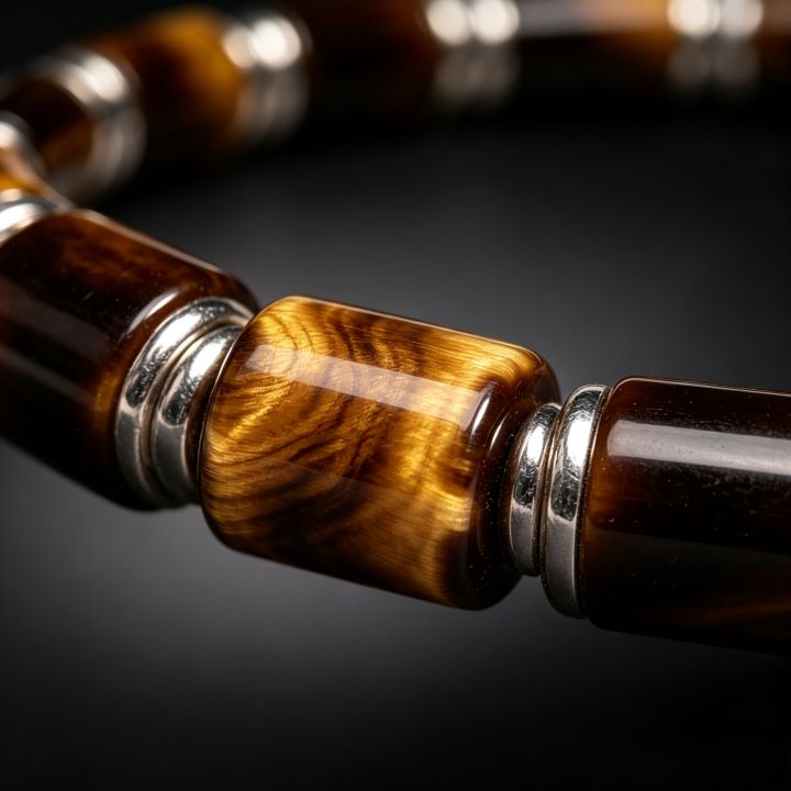 Tiger's Eye Tube Bead Bracelet | Silver Accent Natural Stone Bracelet