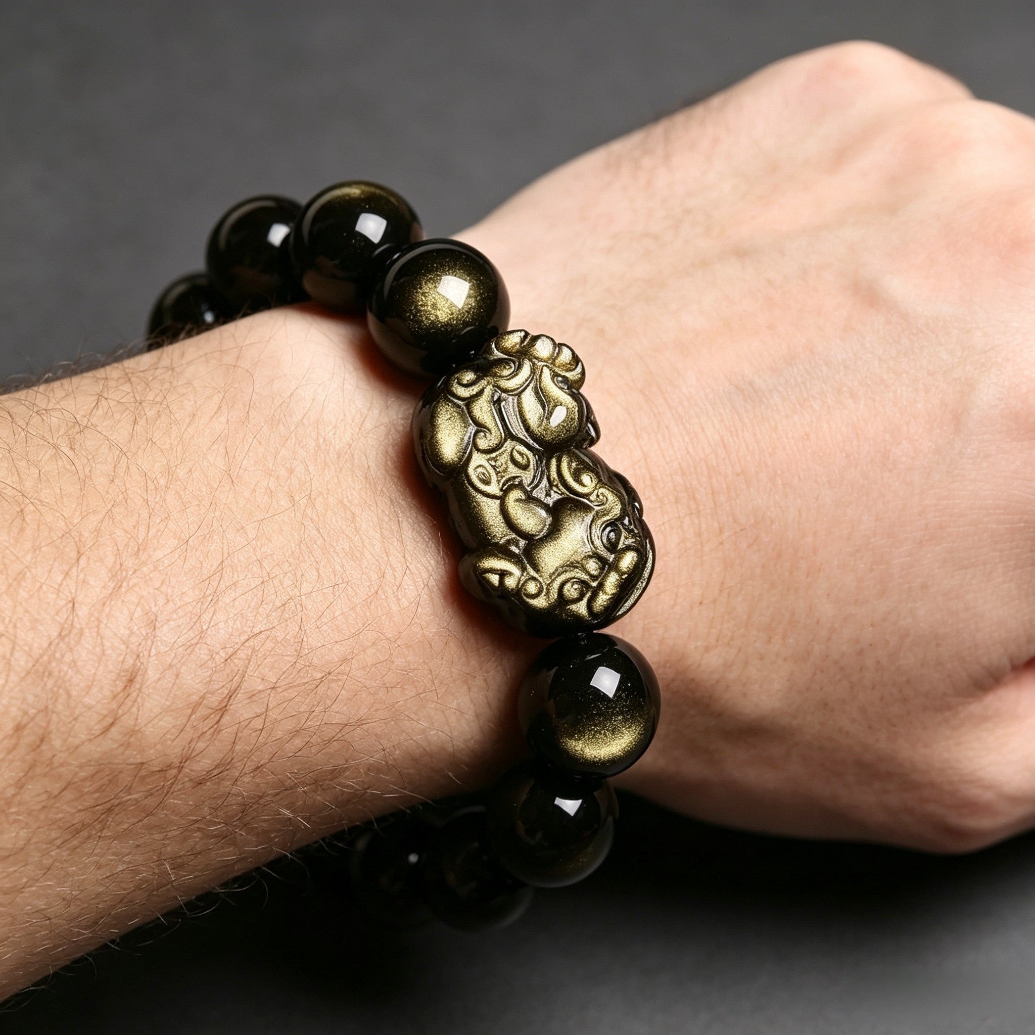 Gold Obsidian Pixiu Bracelet – Traditional Chinese Inspired Jewelry with Natural Stone