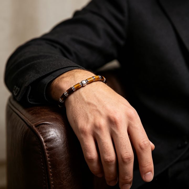 Tiger's Eye Tube Bead Bracelet | Silver Accent Natural Stone Bracelet