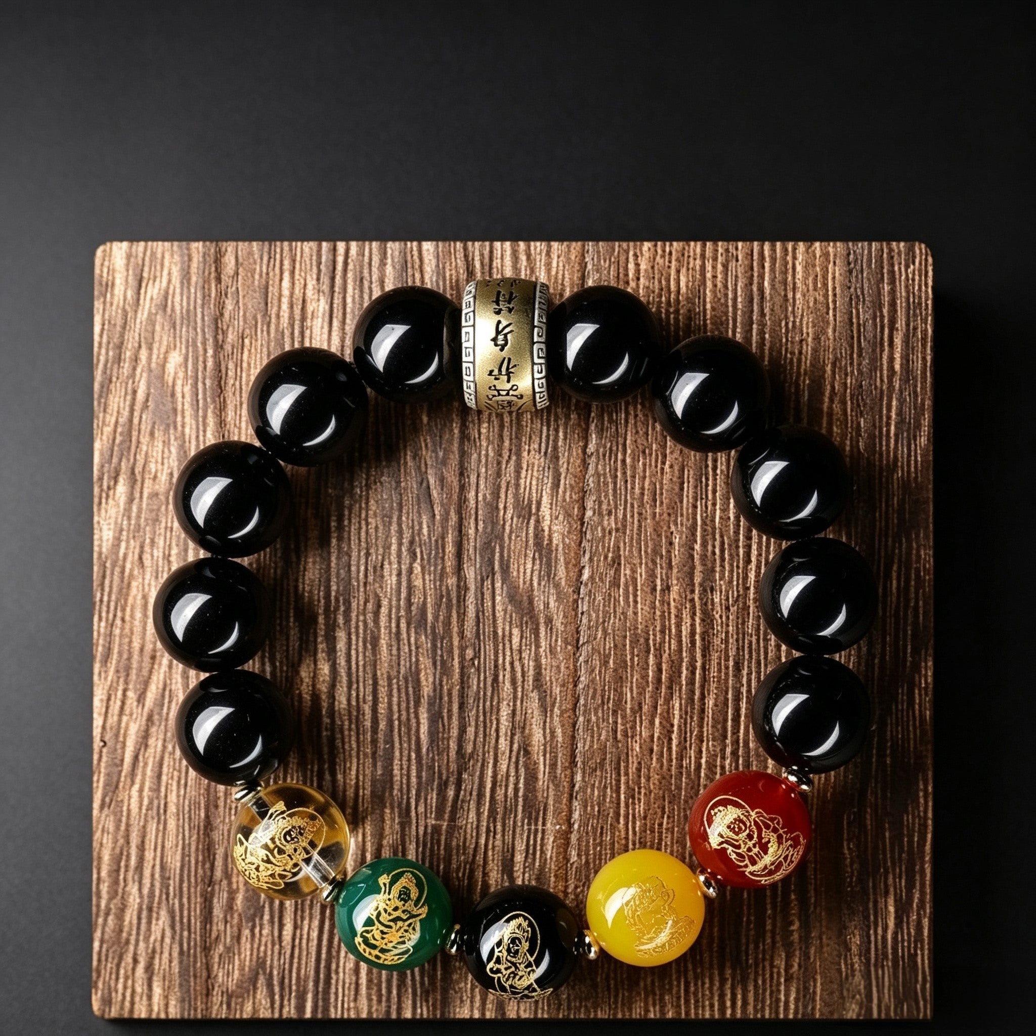 Black Obsidian Five Elements Bracelet –  Chinese-Inspired Design with Natural Stone