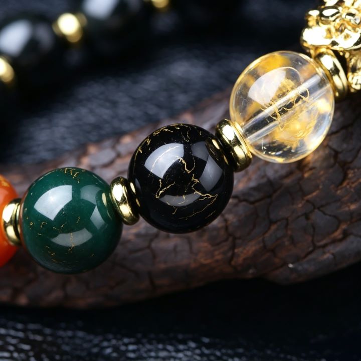 Five Wealth Gods Bracelet | Chinese Symbolic Black Obsidian Jewelry