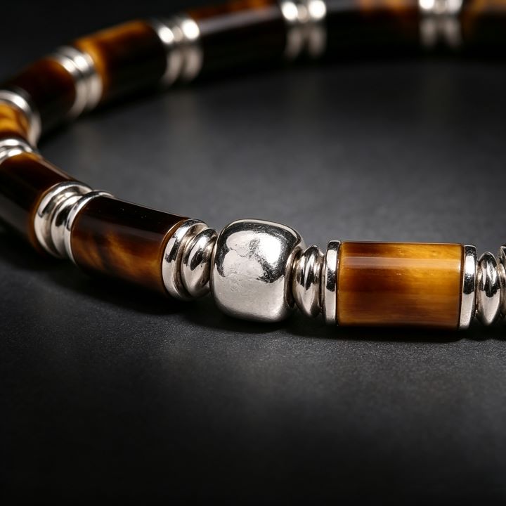 Tiger's Eye Tube Bead Bracelet | Silver Accent Natural Stone Bracelet