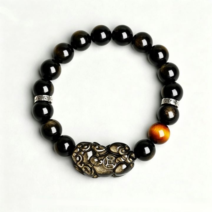Pixiu Golden Obsidian Bracelet | Chinese Symbolic Gemstone Jewelry