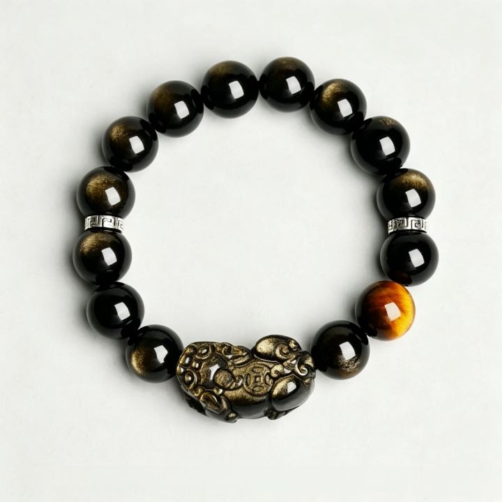 Pixiu Golden Obsidian Bracelet | Chinese Symbolic Gemstone Jewelry