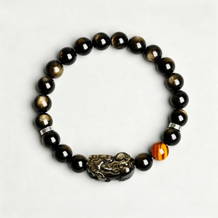 Pixiu Golden Obsidian Bracelet | Chinese Symbolic Gemstone Jewelry