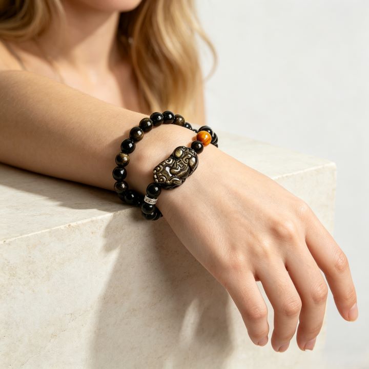 Pixiu Golden Obsidian Bracelet | Chinese Symbolic Gemstone Jewelry