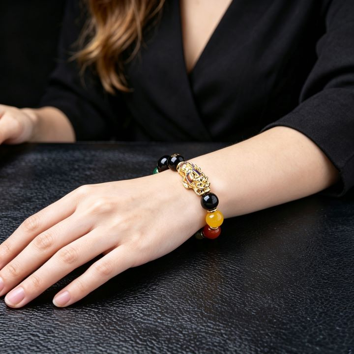 Five Wealth Gods Bracelet | Chinese Symbolic Black Obsidian Jewelry