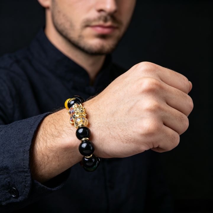 Five Wealth Gods Bracelet | Chinese Symbolic Black Obsidian Jewelry