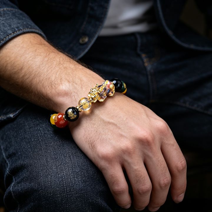 Five Wealth Gods Bracelet | Chinese Symbolic Black Obsidian Jewelry