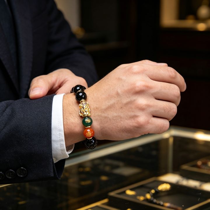 Five Wealth Gods Bracelet | Chinese Symbolic Black Obsidian Jewelry