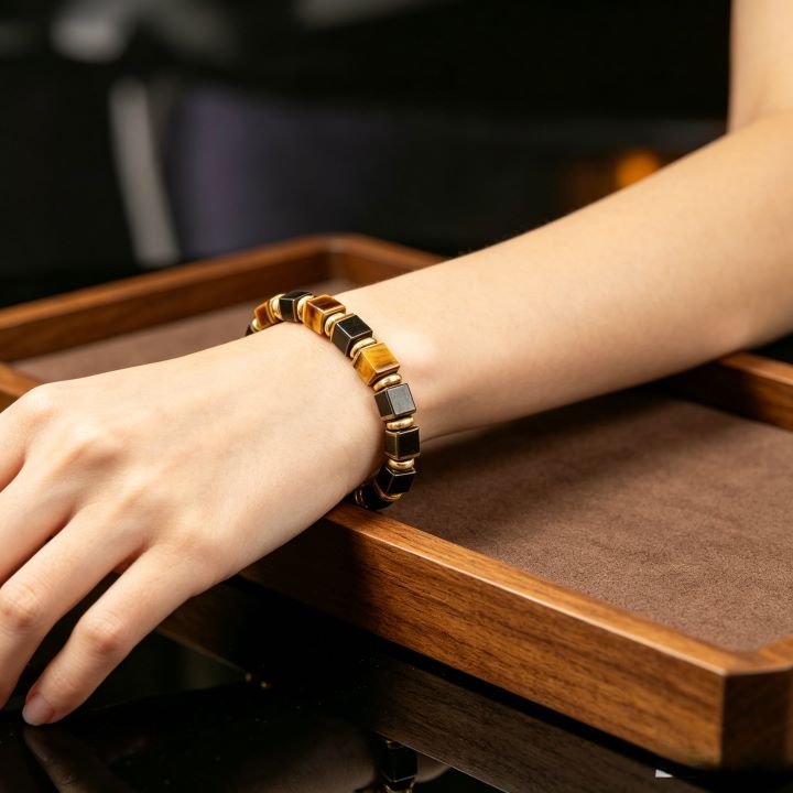Cube Tiger's Eye Bracelet | Geometric Natural Stone Bracelet