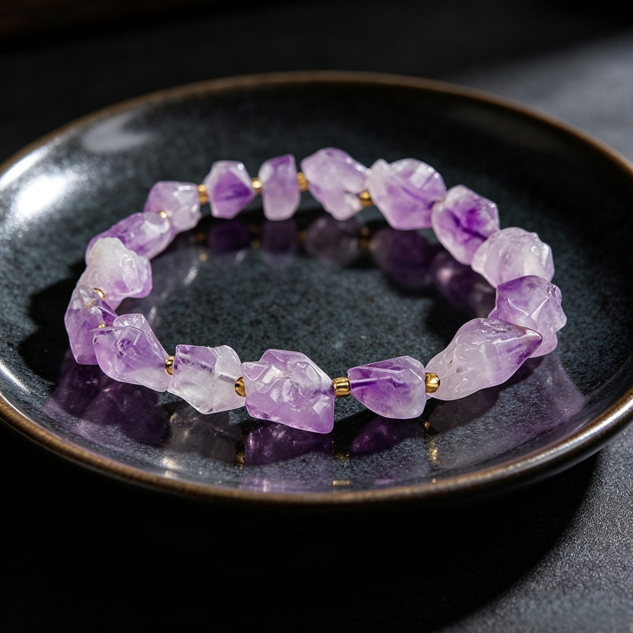 Amethyst Raw Stone Bracelet – Natural Purple Crystal Beaded Bracelet