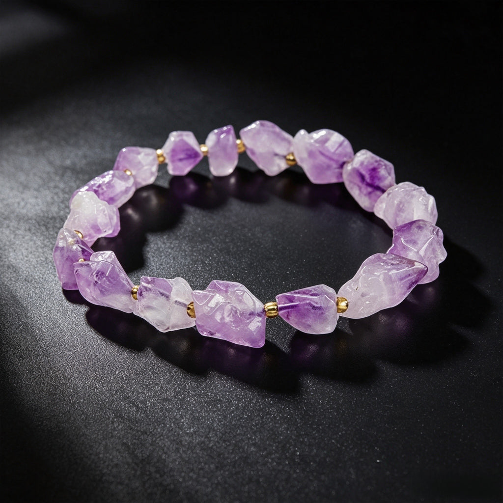 Amethyst Raw Stone Bracelet – Natural Purple Crystal Beaded Bracelet