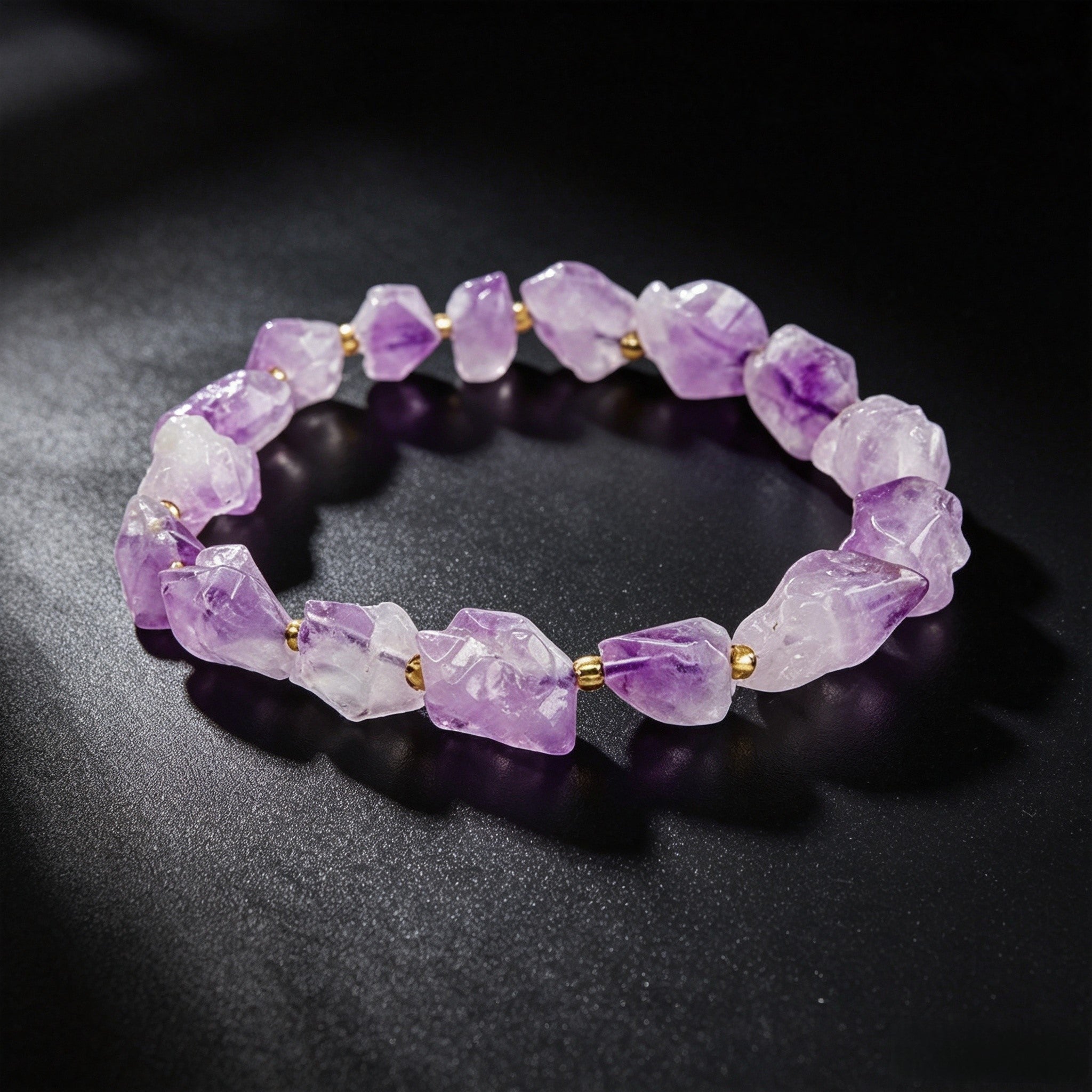 Amethyst Raw Stone Bracelet – Natural Purple Crystal Beaded Bracelet