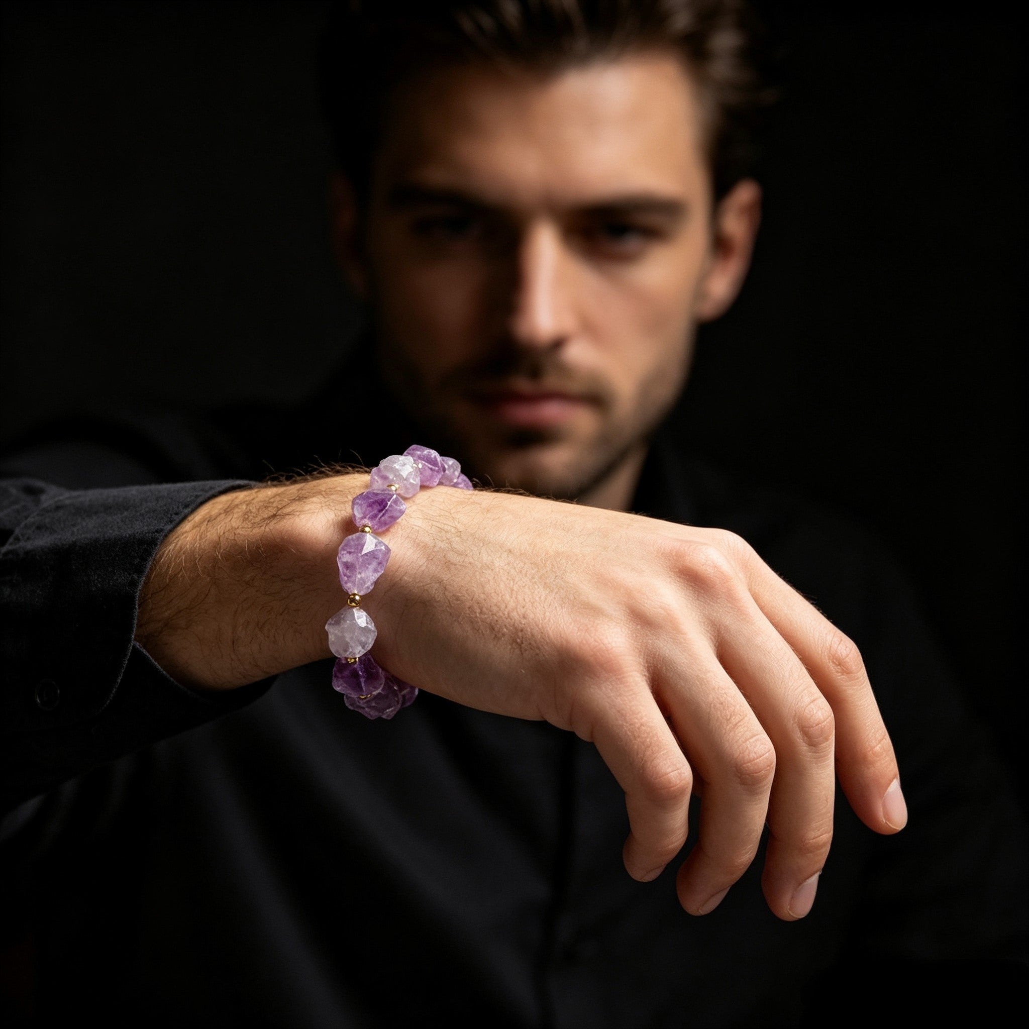 Amethyst Raw Stone Bracelet – Natural Purple Crystal Beaded Bracelet