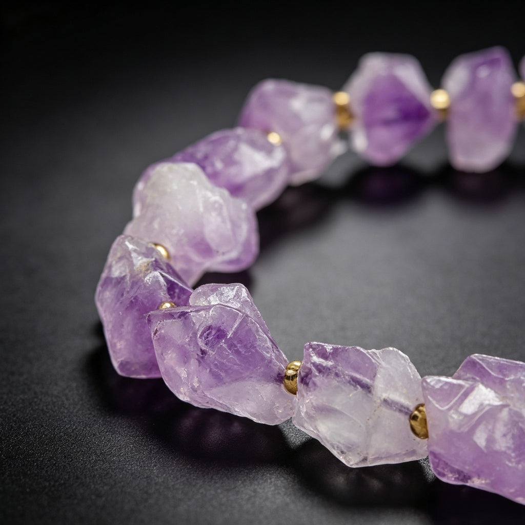 Amethyst Raw Stone Bracelet – Natural Purple Crystal Beaded Bracelet