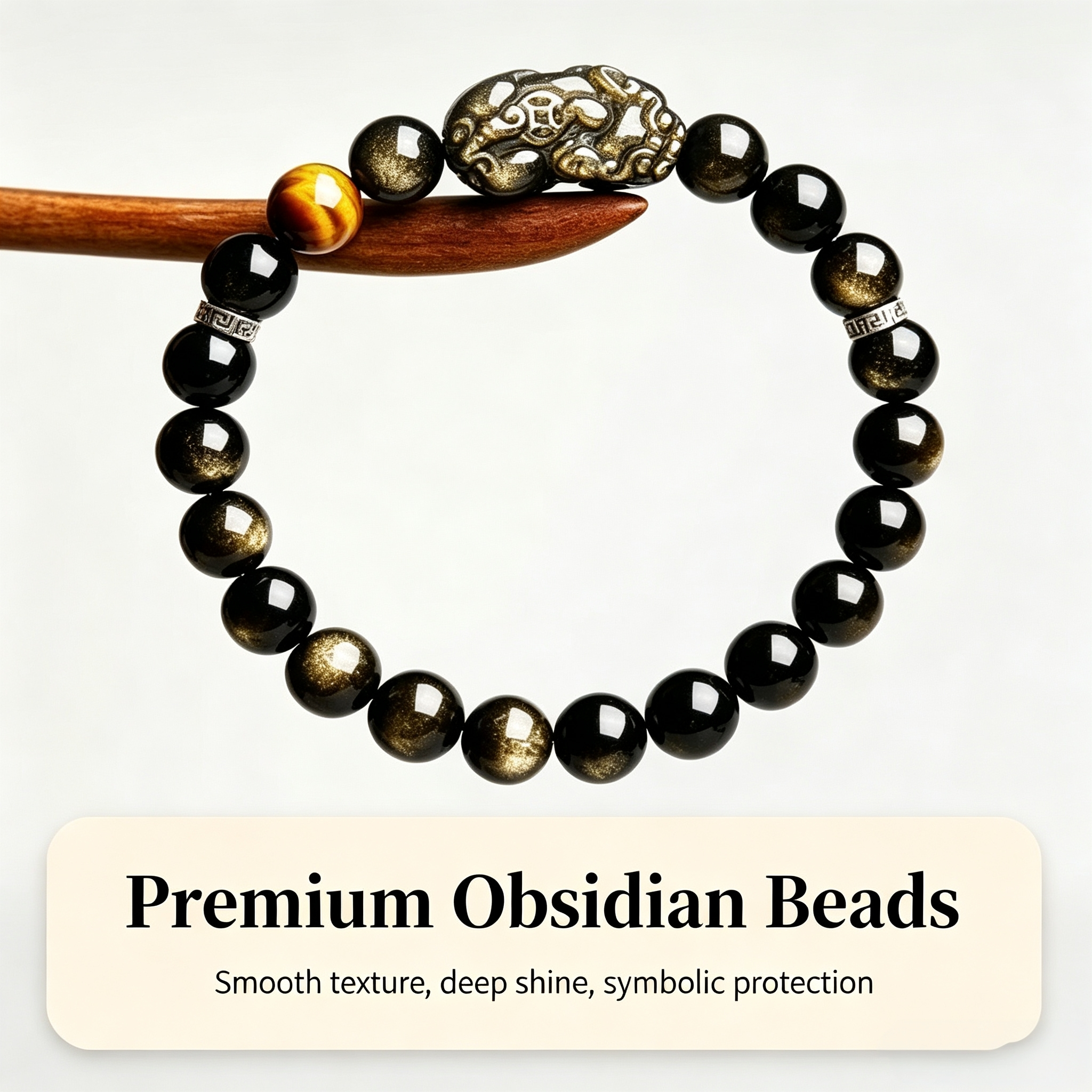 Pixiu Golden Obsidian Bracelet | Chinese Symbolic Gemstone Jewelry