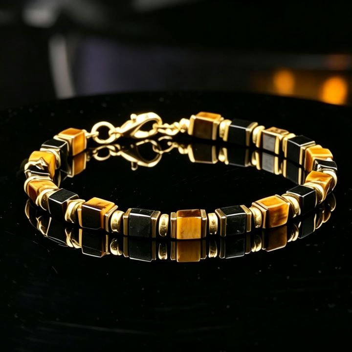 Cube Tiger's Eye Bracelet | Geometric Natural Stone Bracelet