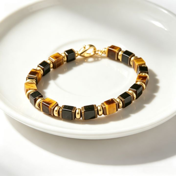 Cube Tiger's Eye Bracelet | Geometric Natural Stone Bracelet