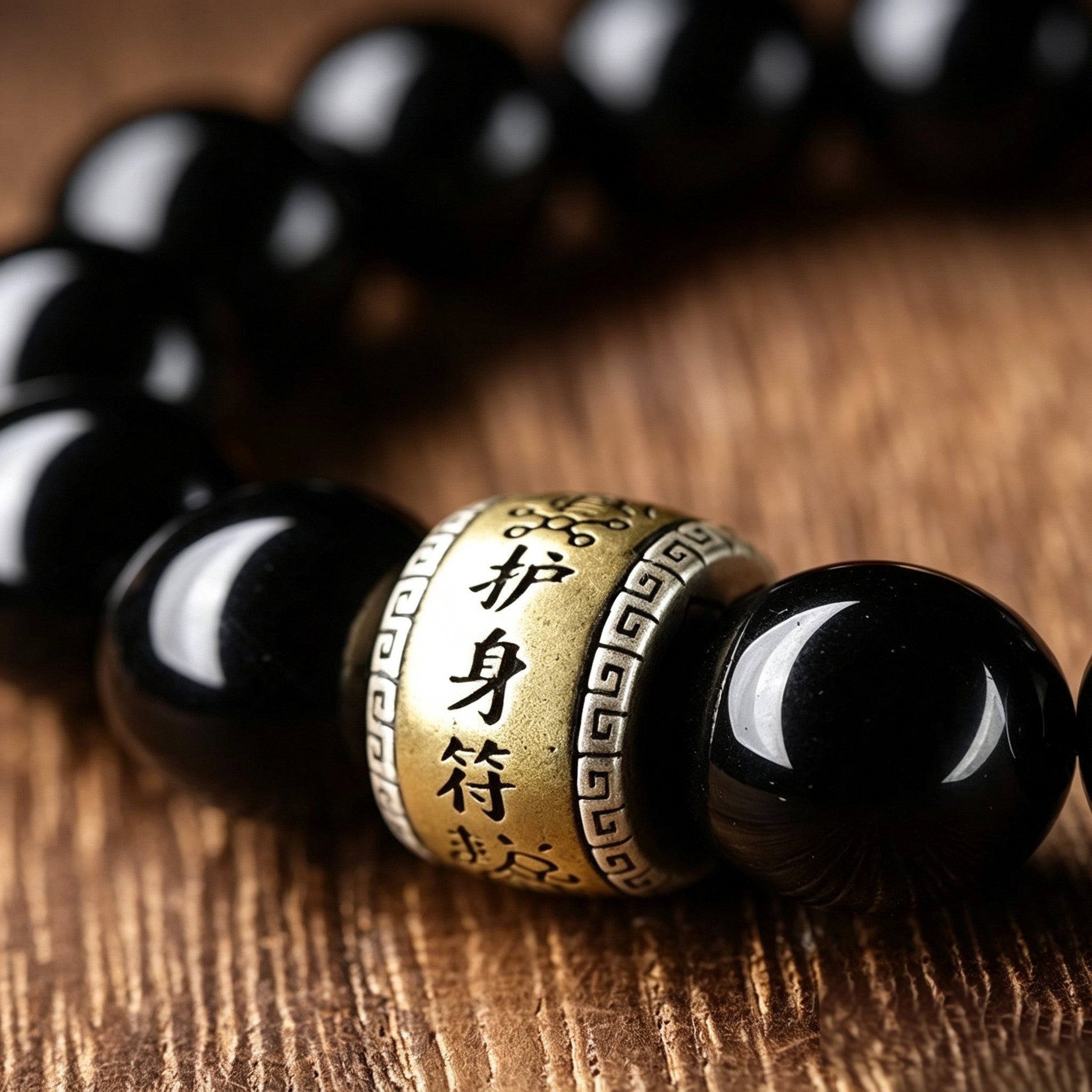 Black Obsidian Five Elements Bracelet –  Chinese-Inspired Design with Natural Stone