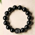 Black Obsidian & Silver Obsidian Lion Dance Bracelet | Chinese Culture Jewelry