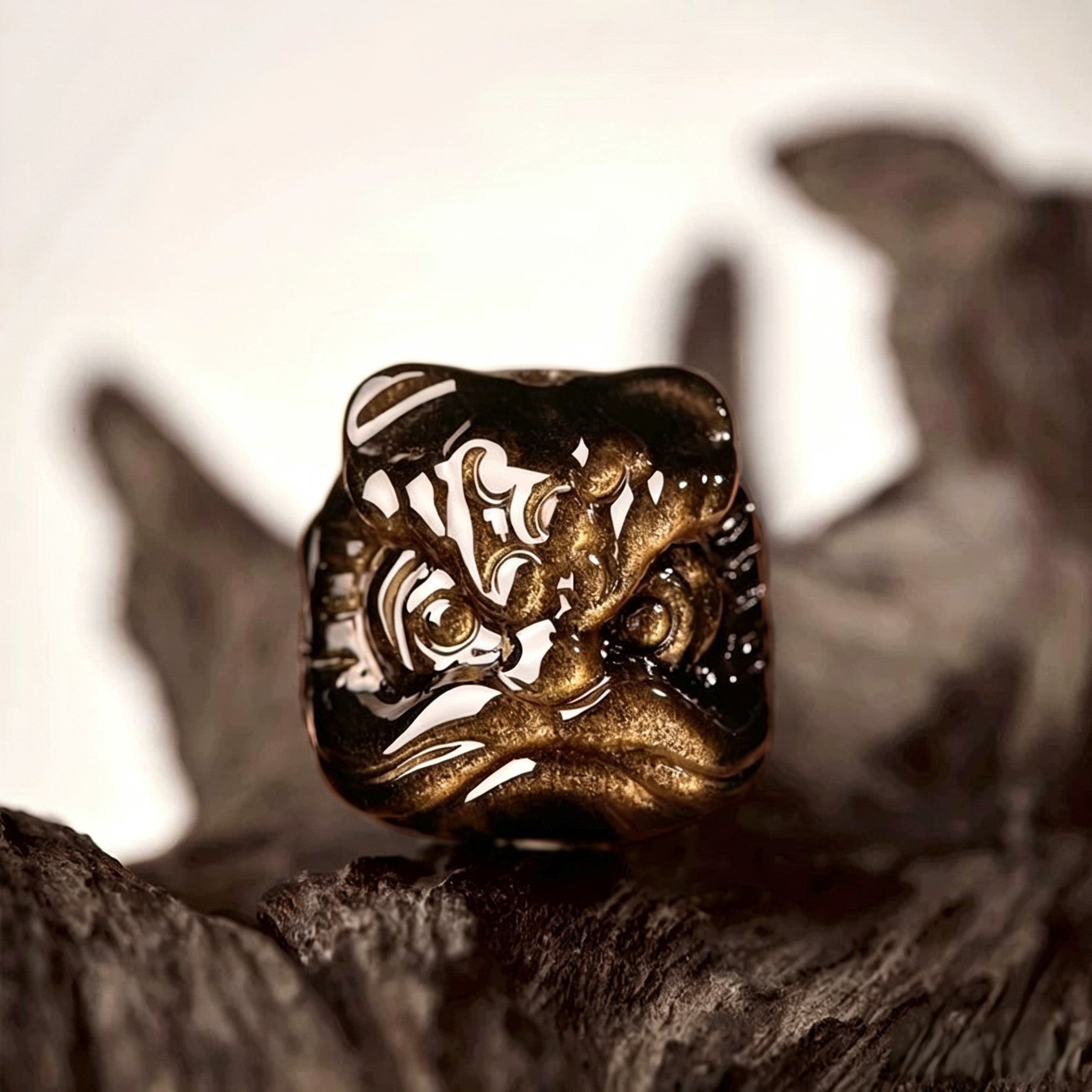 Black Obsidian & Silver Obsidian Lion Dance Bracelet | Chinese Culture Jewelry