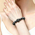 Black Obsidian & Silver Obsidian Lion Dance Bracelet | Chinese Culture Jewelry